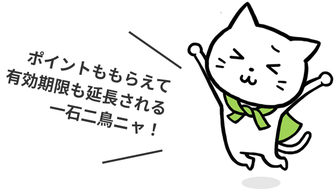 ポイントももらえて有効期限も延長される一石二鳥ニャ！